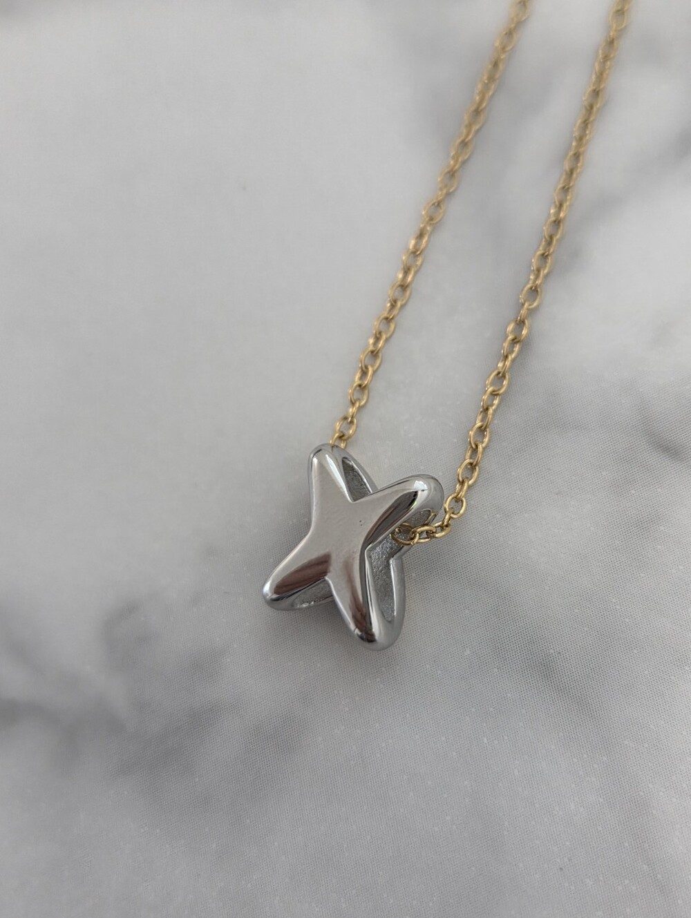 Two Tone Gold & Silver Pendant Necklace Minimalist Jewelry - Picture 9 of 16